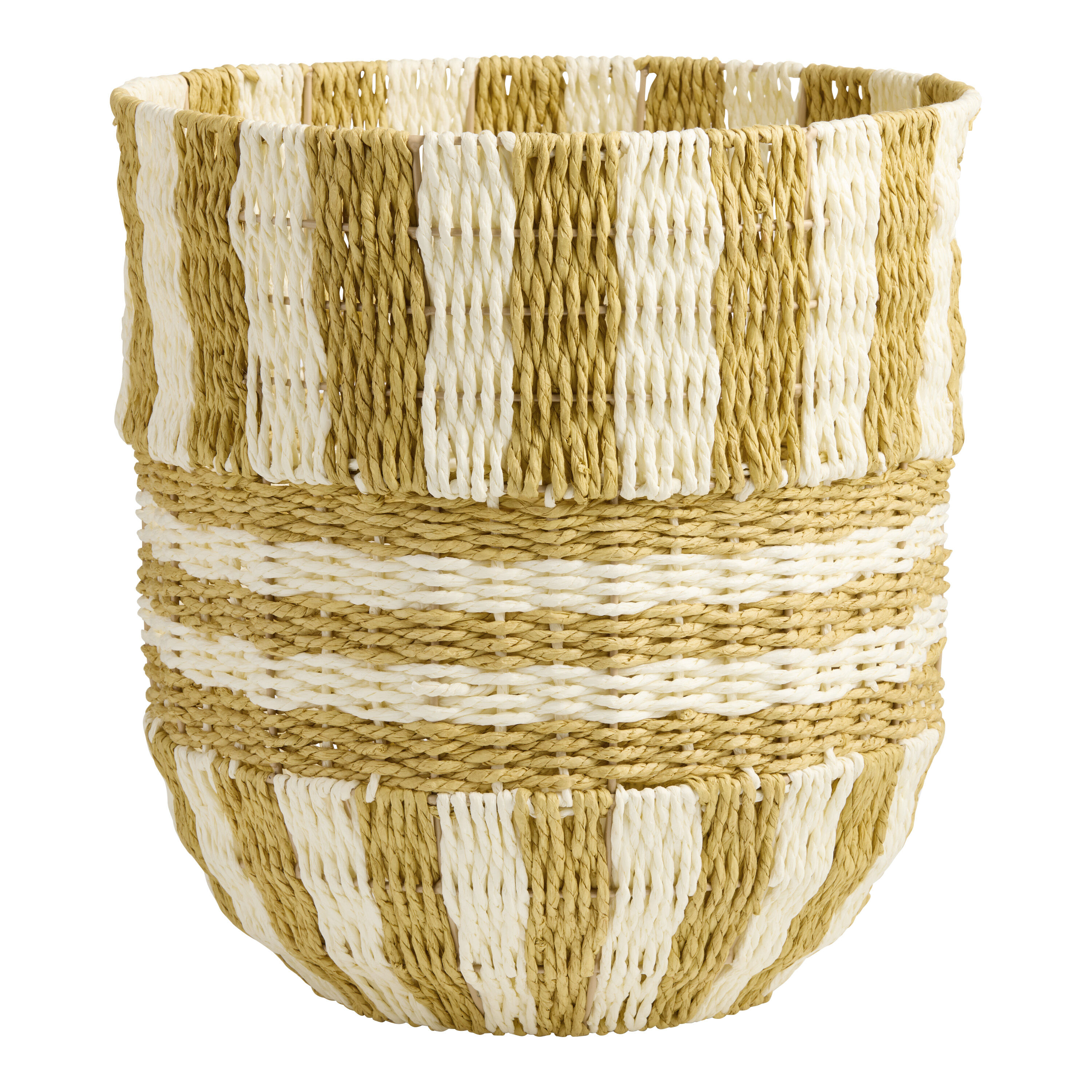 Mustard and White Paper Rounded Striped Basket image number 0
