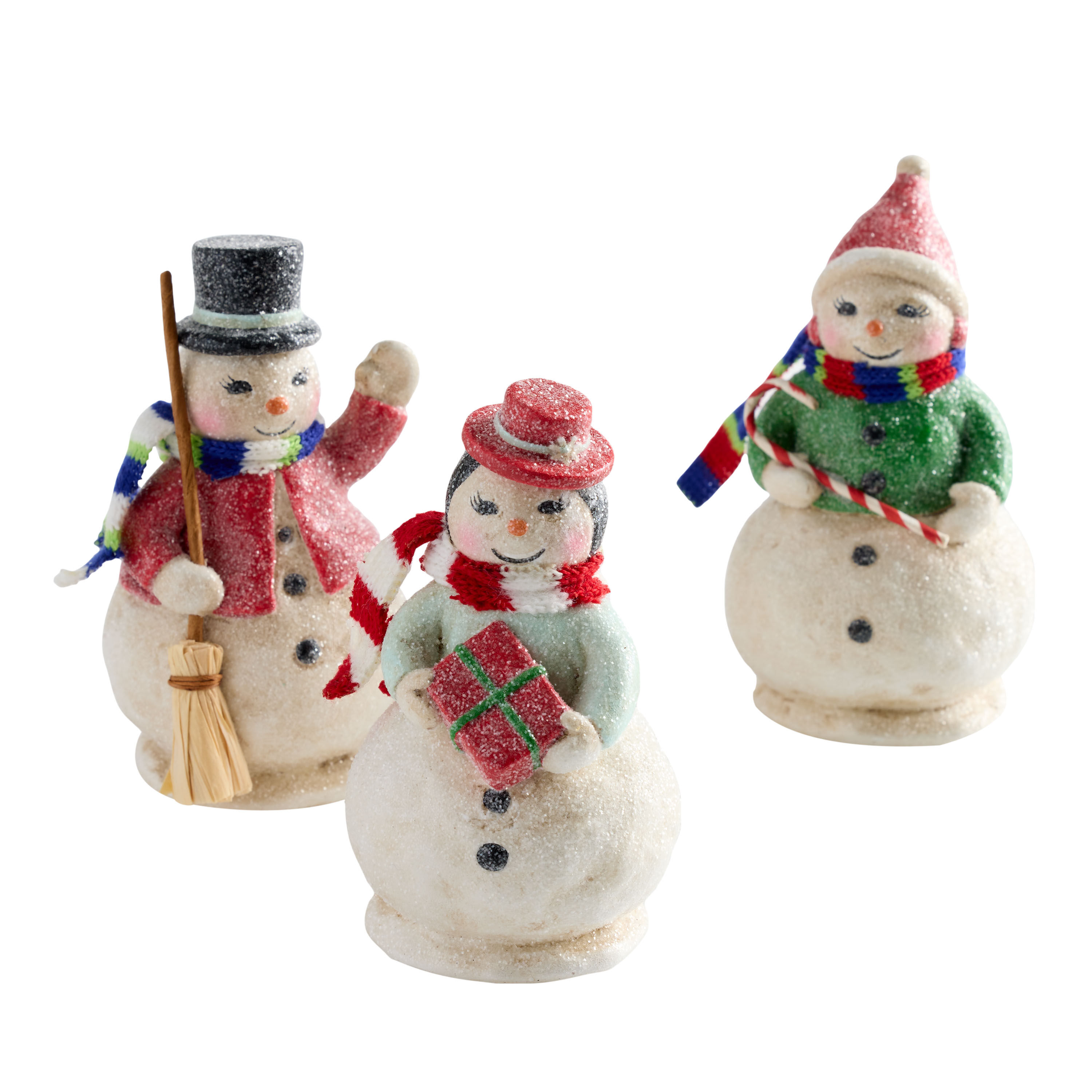 Retro Paper Pulp Snowman with Scarf Decor Set of 3 image number 1