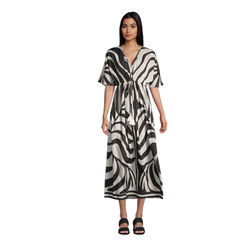 Mira Black And White Oversized Abstract Leaf Kaftan Dress