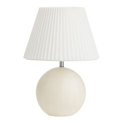 Round White Stone Table Lamp with Pleated Shade