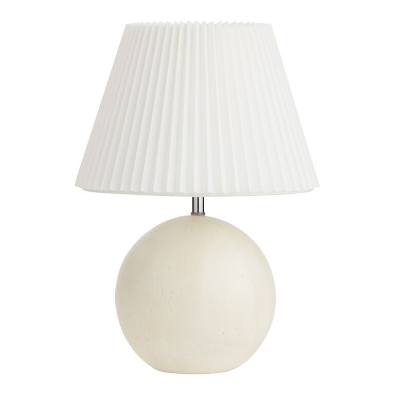 Round White Stone Table Lamp with Pleated Shade image number 1