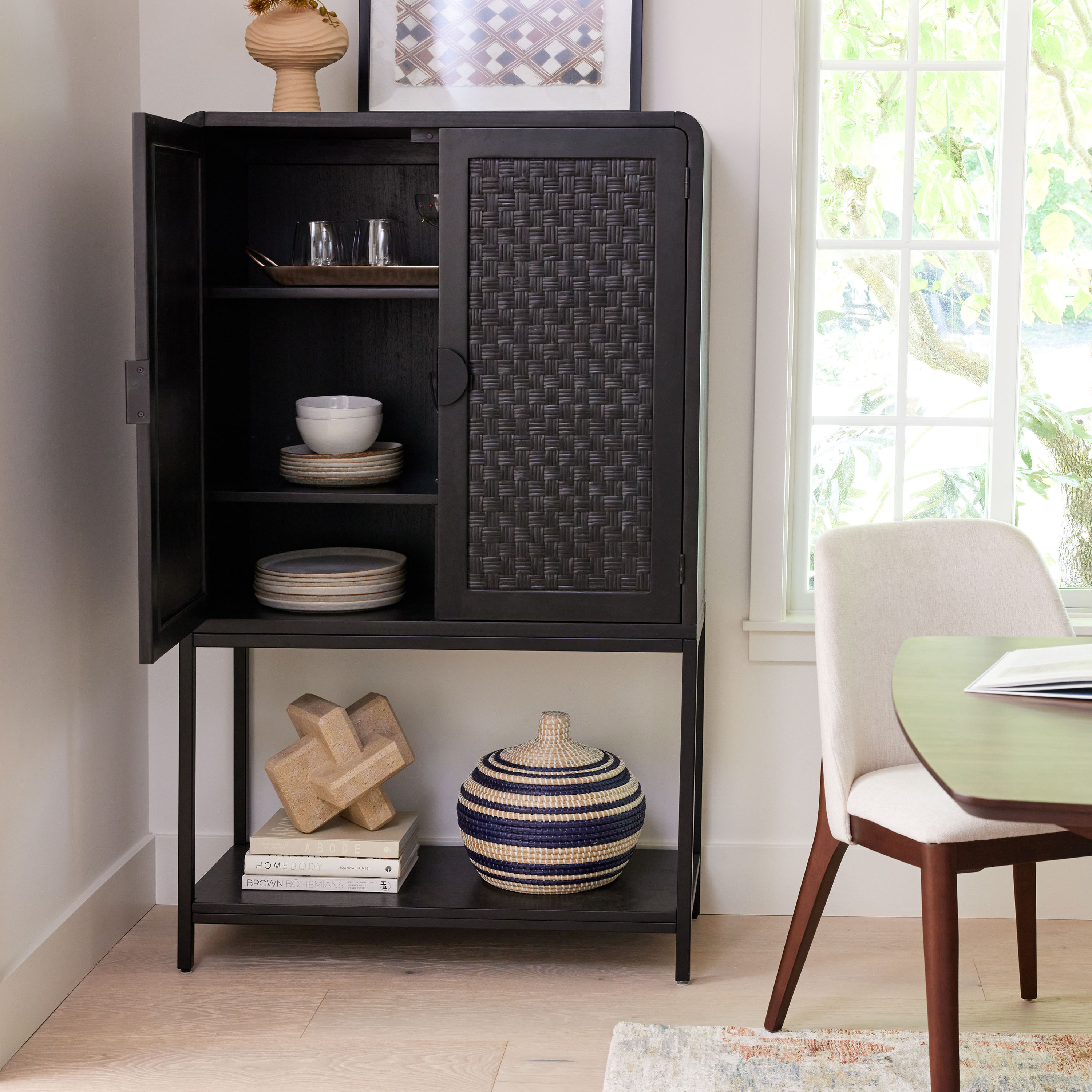 Sommerville Charcoal Black Wood and Rattan Bar Cabinet World Market