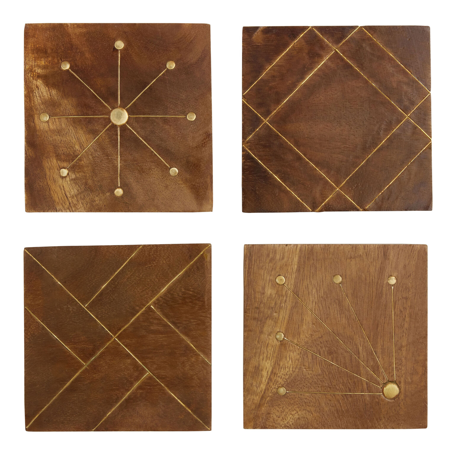 Square Wood And Gold Metal Inlay Coasters 4 Pack - World Market