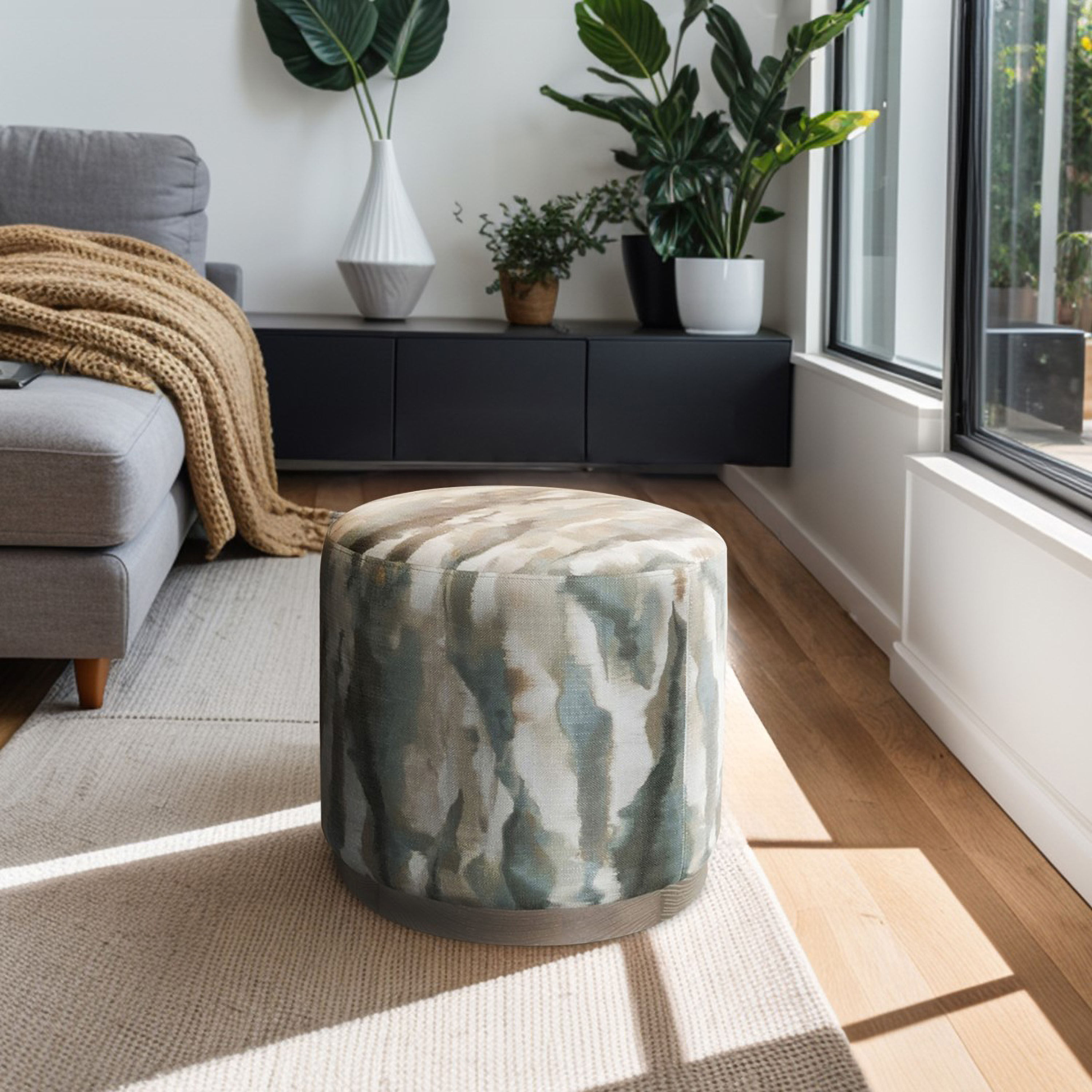 Mel Oval Upholstered Stool with Wood Base image number 1