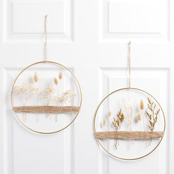 Gold Metal And Dried Floral Hanging Decor Set Of 2
