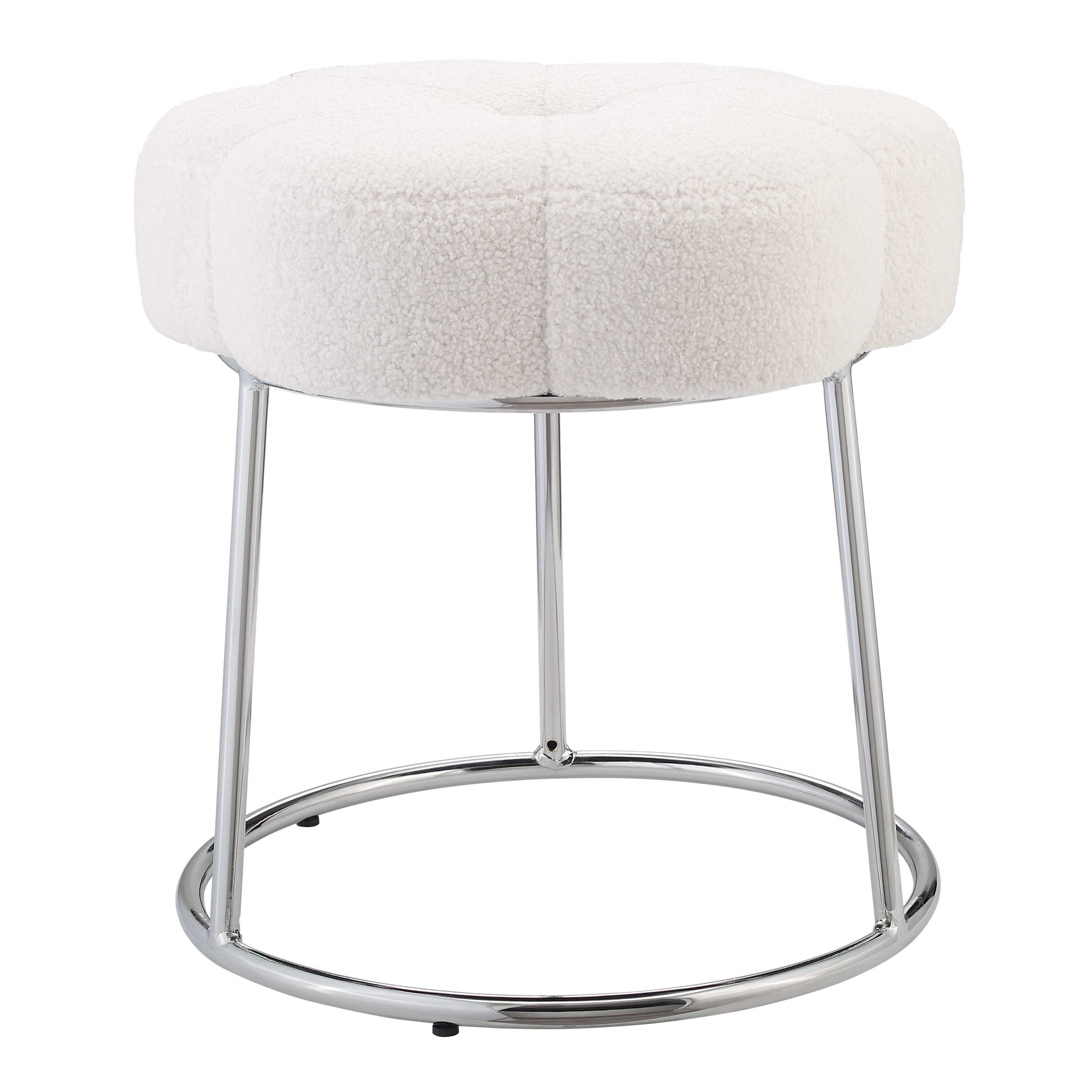 Angelina White Sherpa Flower Upholstered Stool