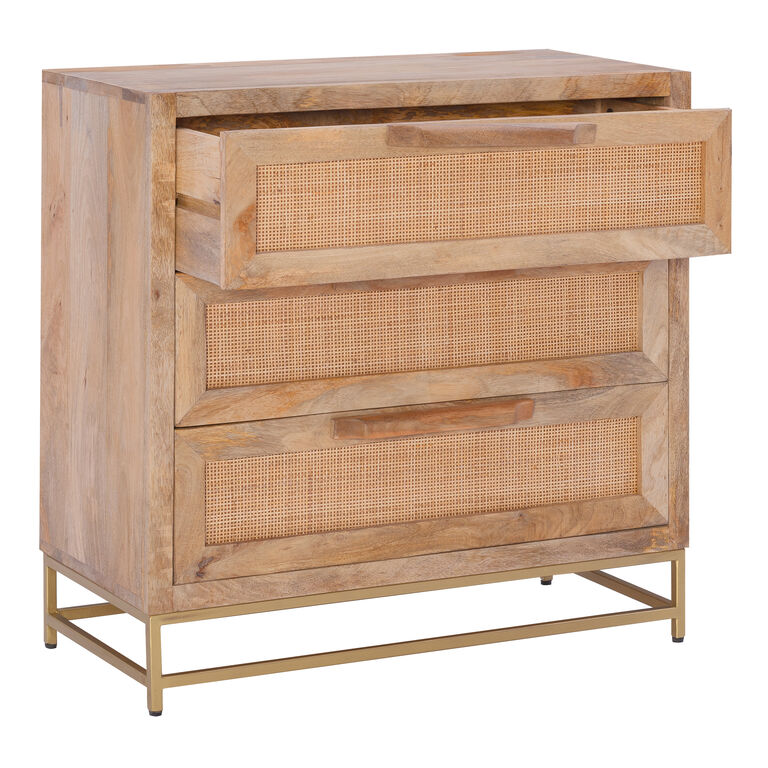 Cresset Wood and Rattan Cane 3 Drawer Storage Cabinet image number 4