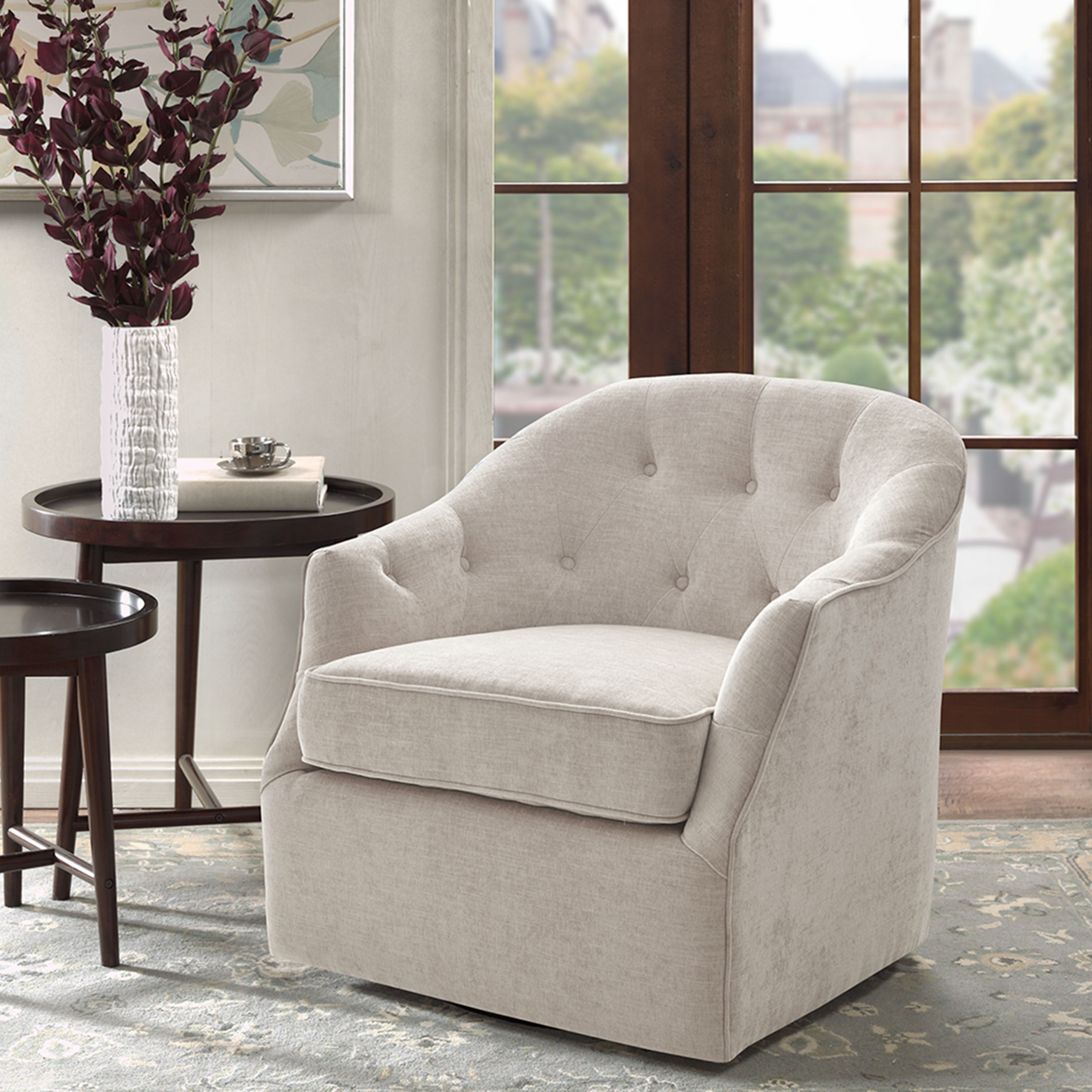 Caulker Tufted Curved Back Upholstered Swivel Chair image number 1