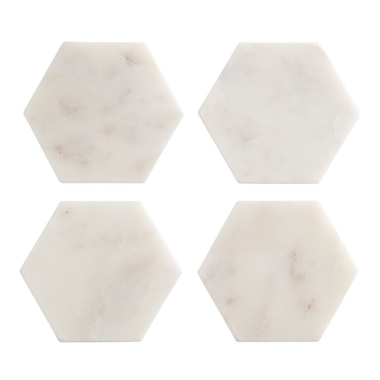 White Marble Hexagon Coasters. Laserable & Imprintable.