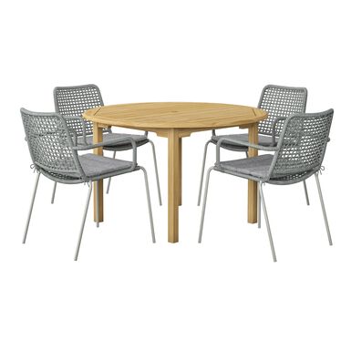 Fresia Teak Wood And Woven Rope 5 Piece Outdoor Dining Set Fresia Teak Wood And Woven Rope 5 Piece Outdoor Dining Set
