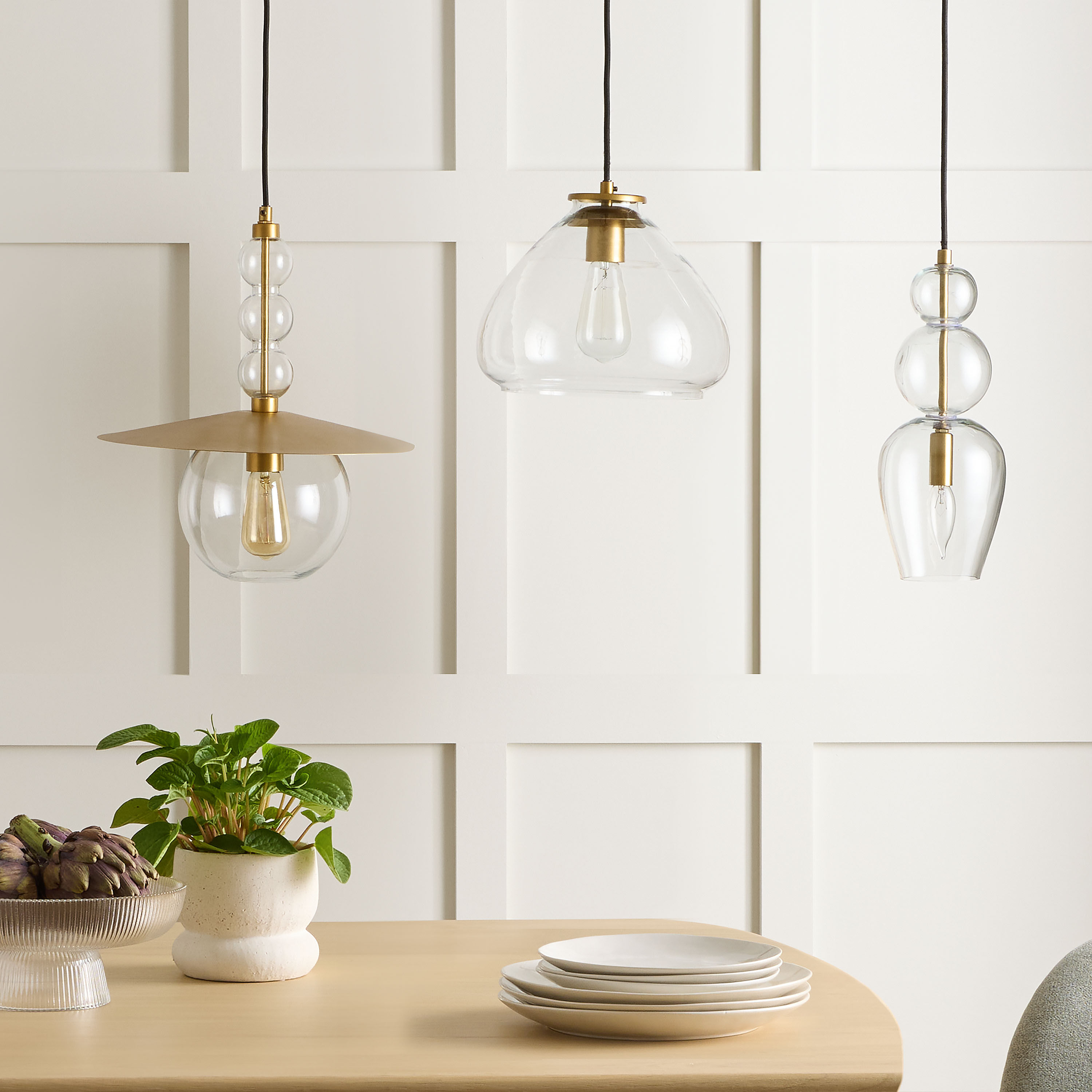 Clear Blown Glass and Gold Metal Stacked 3 Tier Pendant Lamp by World Market 636426
