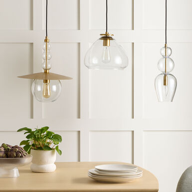 Clear Blown Glass and Gold Metal Stacked 3 Tier Pendant Lamp Clear Blown Glass and Gold Metal Stacked 3 Tier Pendant Lamp