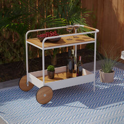 Fajardo Acacia Wood and White Metal 2 Tier Outdoor Bar Cart