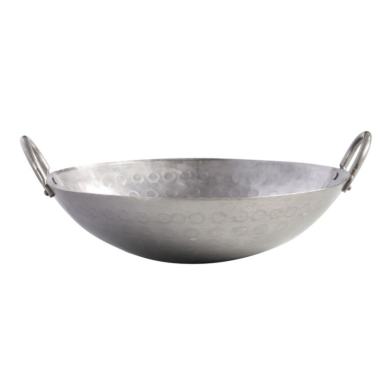 12 inch Flat Hammered Carbon Steel Craft Wok with Wooden and Steel Hel