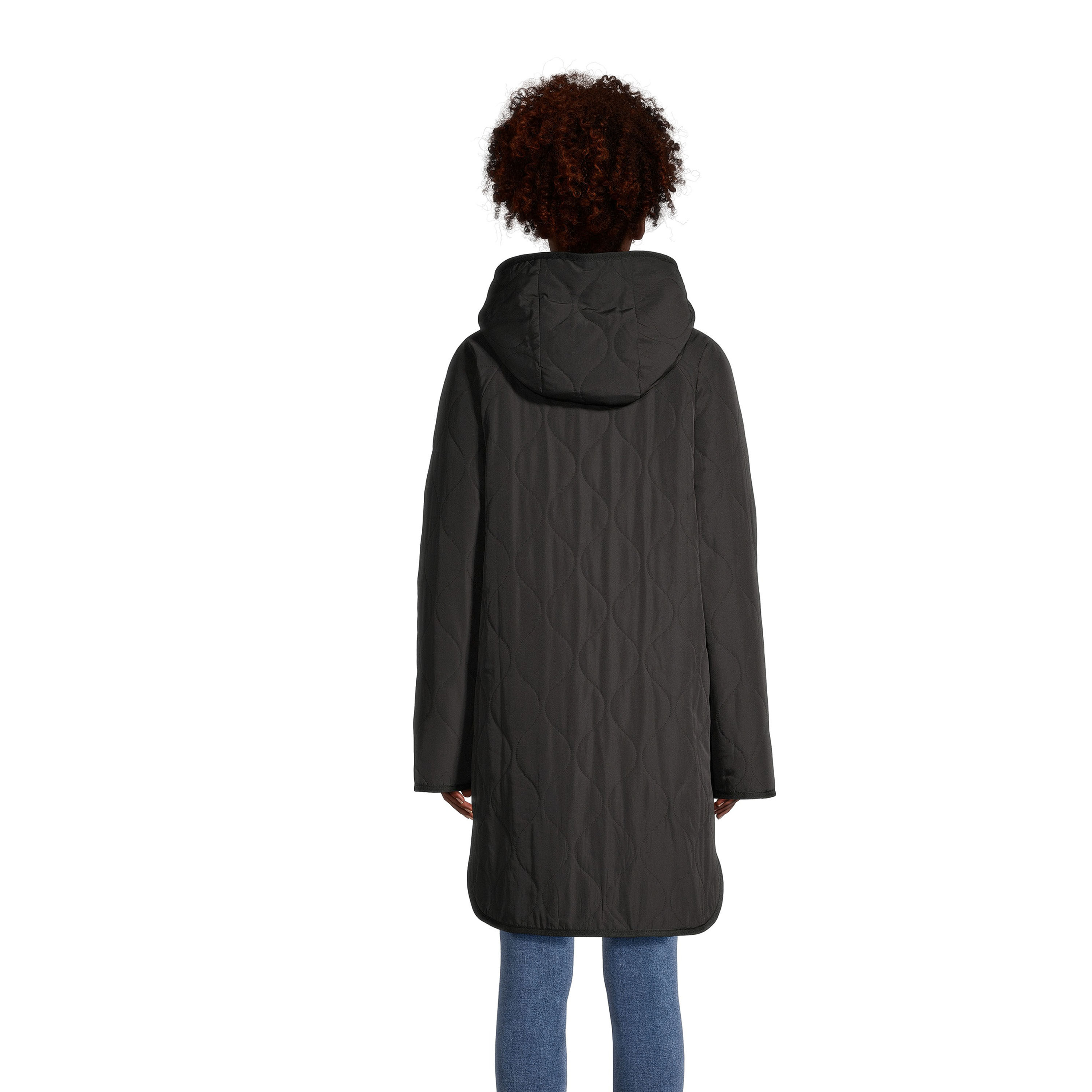 Black And Ivory Sherpa Reversible Hooded Jacket With Pockets image number 2