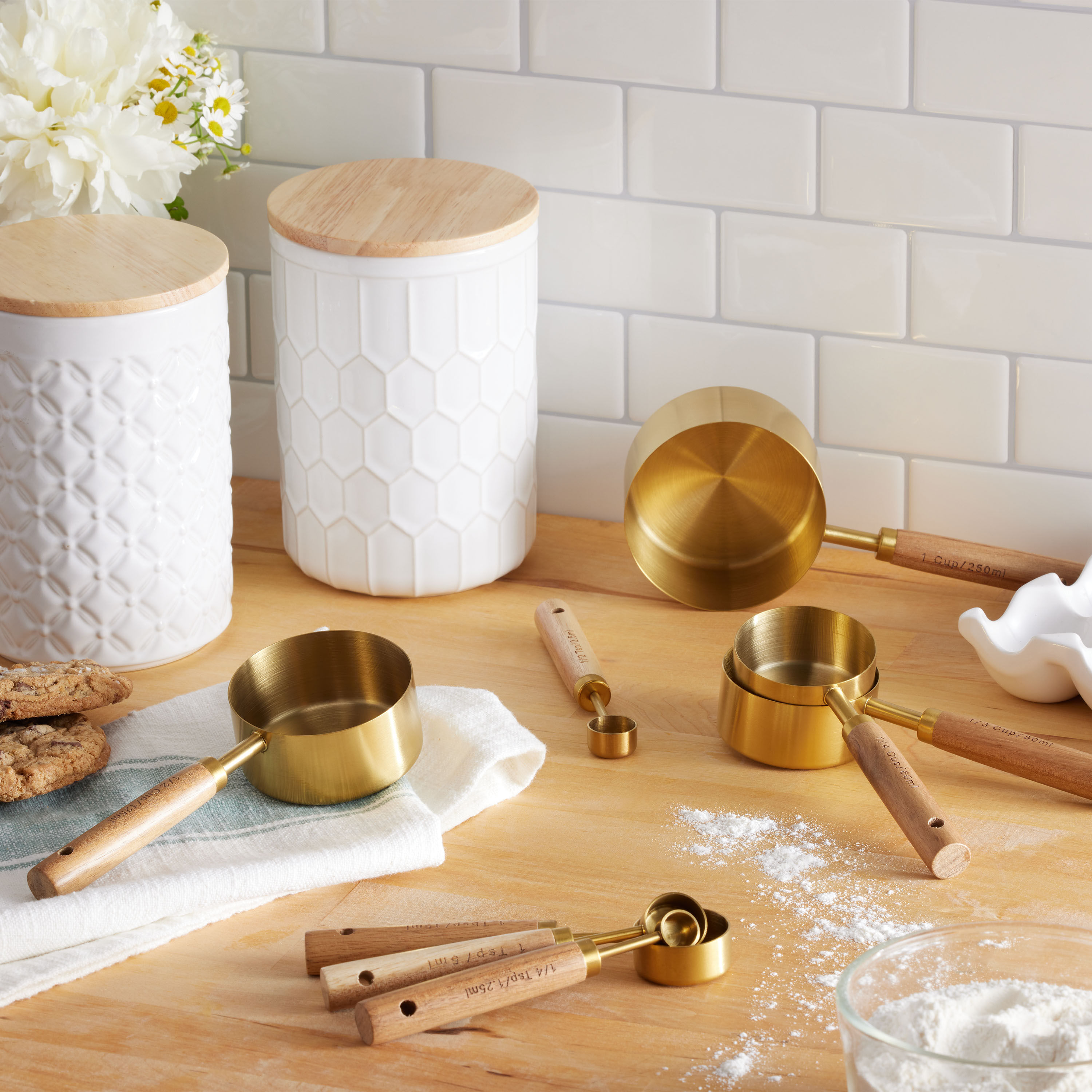 Gold Metal and Wood Nesting Measuring Cups World Market