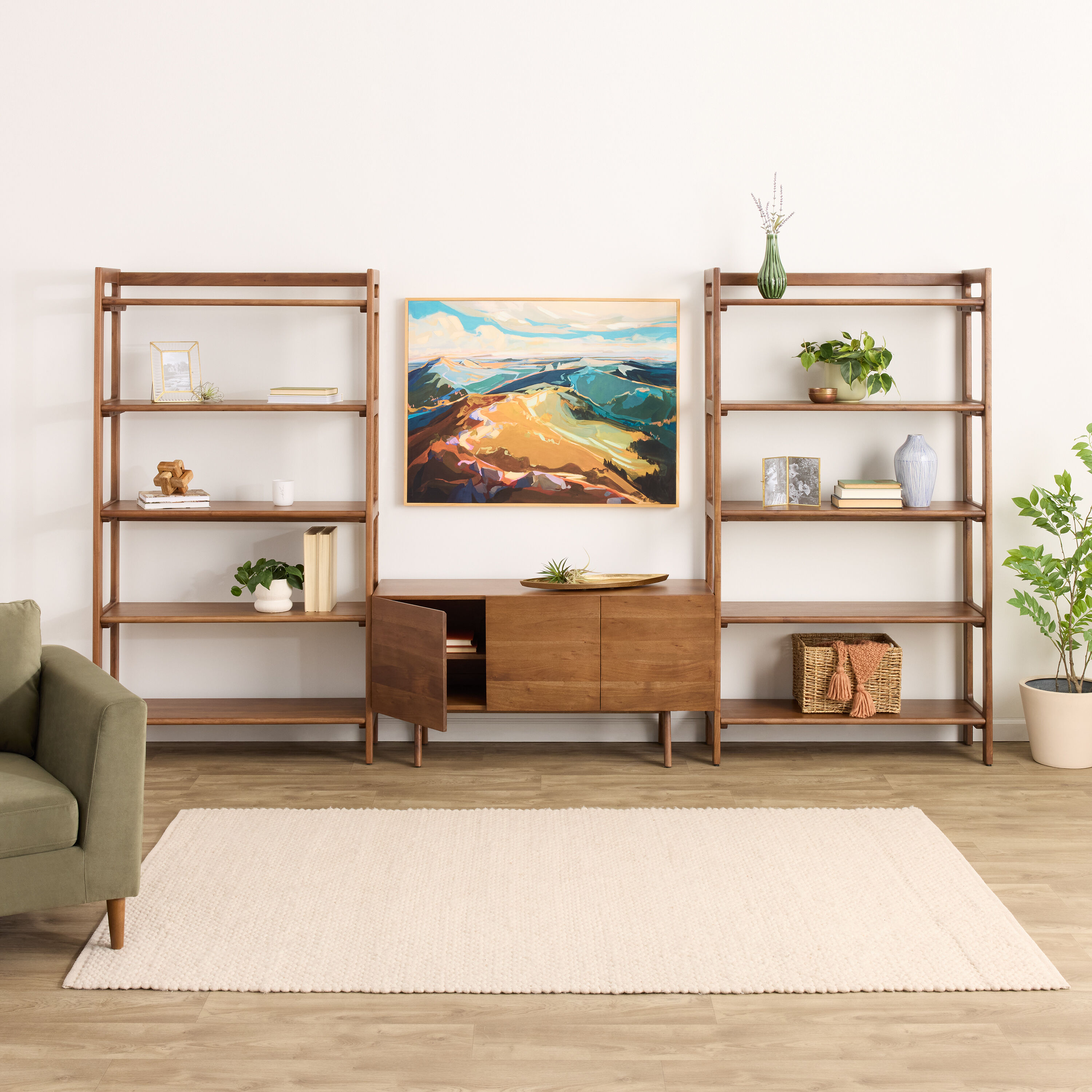 Dane Modular 48 Inch Media Wall System with Shelves 3 Piece Set image number 2
