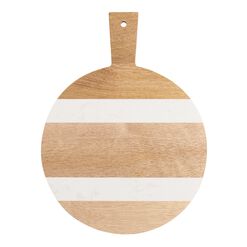 Small Round Wood and White Marble Paddle Cutting Board