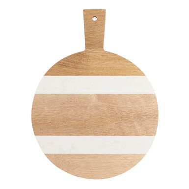 Small Round Wood and White Marble Paddle Cutting Board Small Round Wood and White Marble Paddle Cutting Board