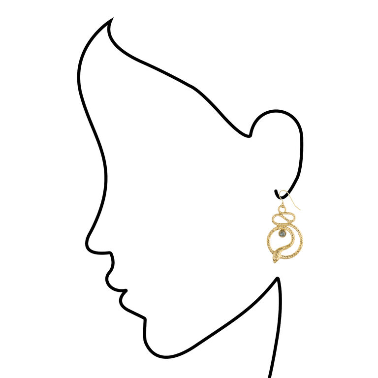 Gold and Semiprecious Labradorite Snake Drop Earrings image number 2
