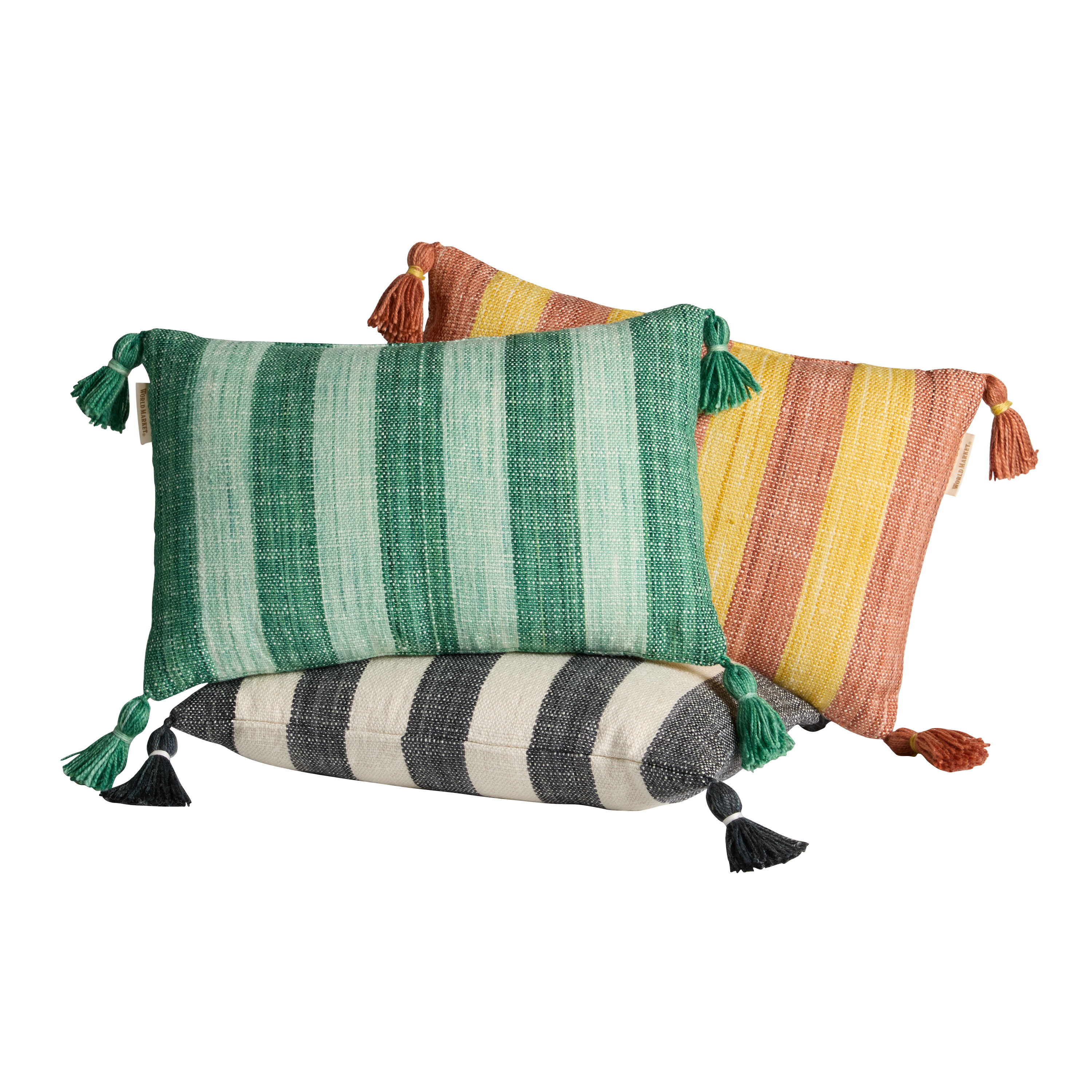 Woven Stripe Tassel Indoor Outdoor Lumbar Pillow image number 0