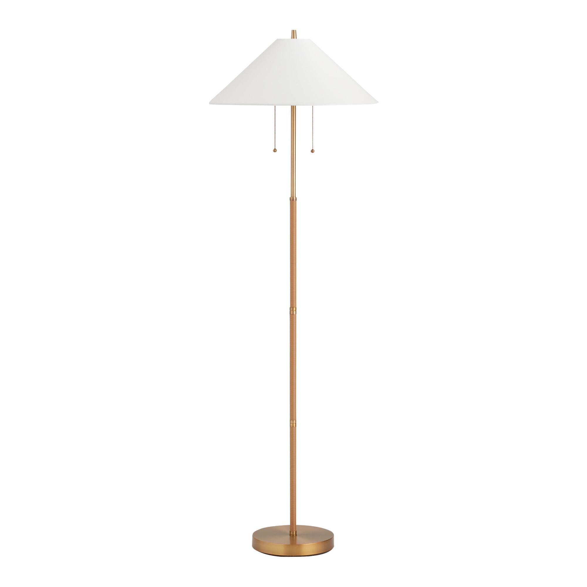 Brass and Faux Rattan Empire Shade Lighting Collection image number 2