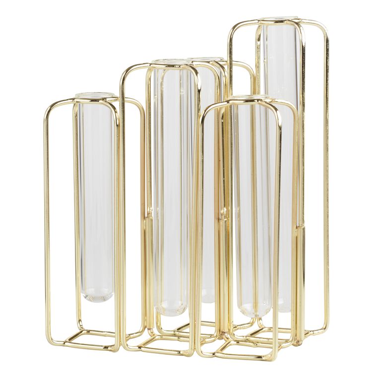Brass and Clear Glass Test Tube Vases image number 2