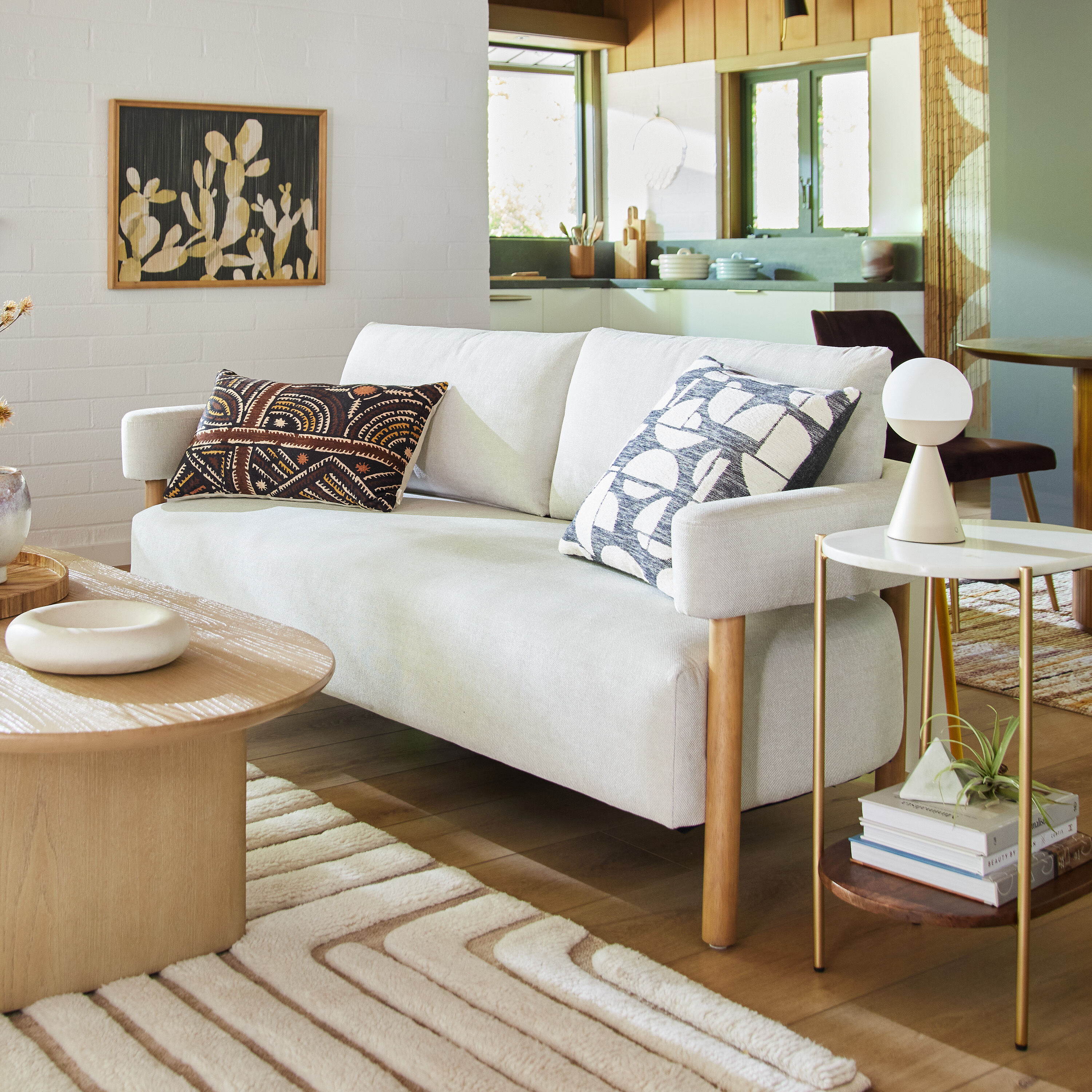 Coralie Ivory and Exposed Wood Curved Back Sofa by World Market