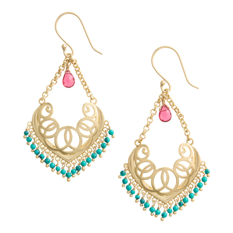 Hoop Earrings Reconstituted Turquoise Beads 14k Gold-plated Hoop Earrings Reconstituted Turquoise Beads 14k Gold-plated