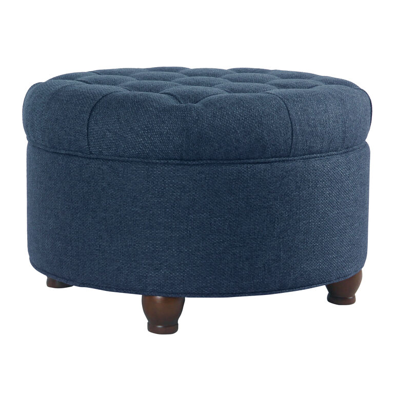 Hill Round Linen Tufted Upholstered Storage Ottoman image number 1