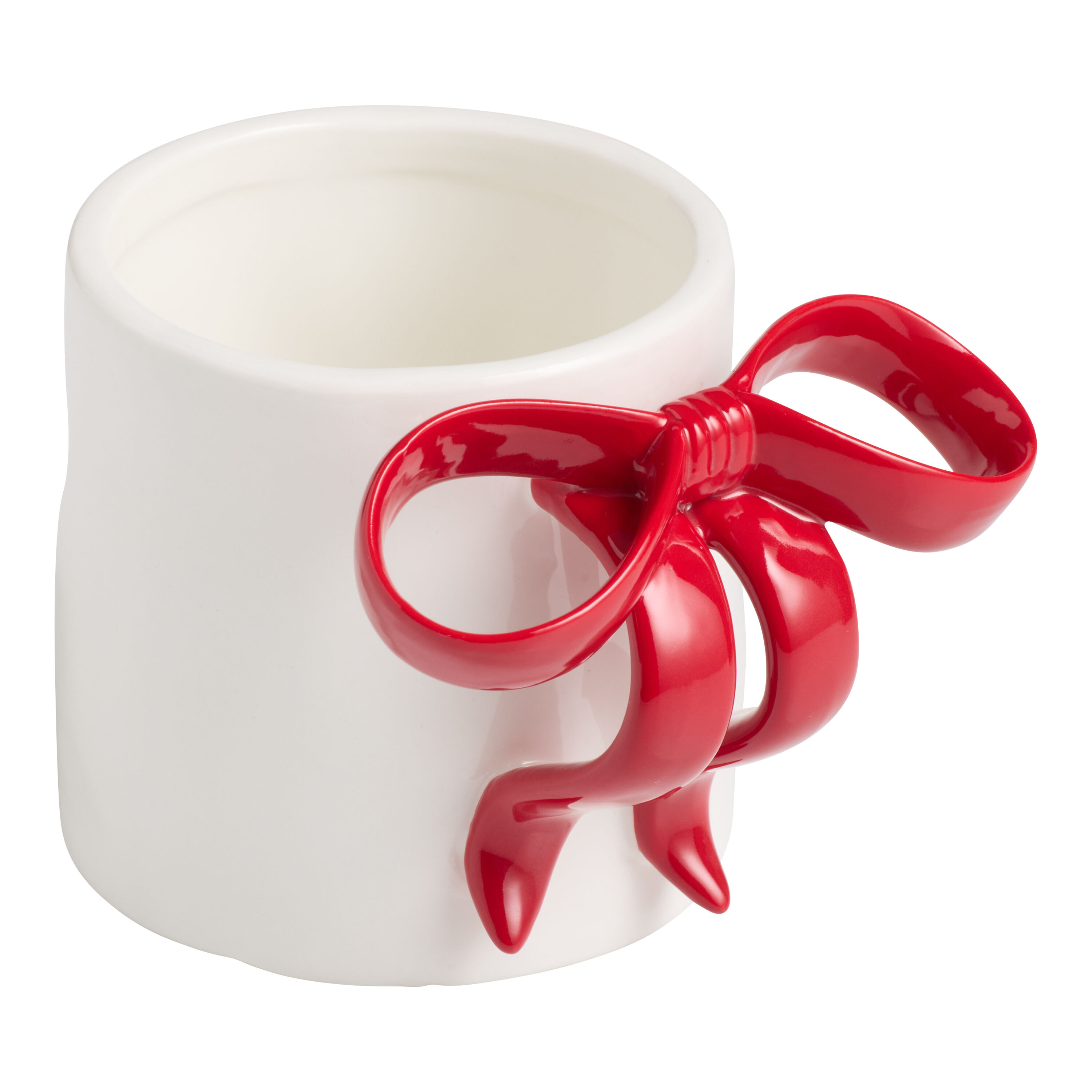 White and Red Ceramic Mug with Bow Handle image number 1