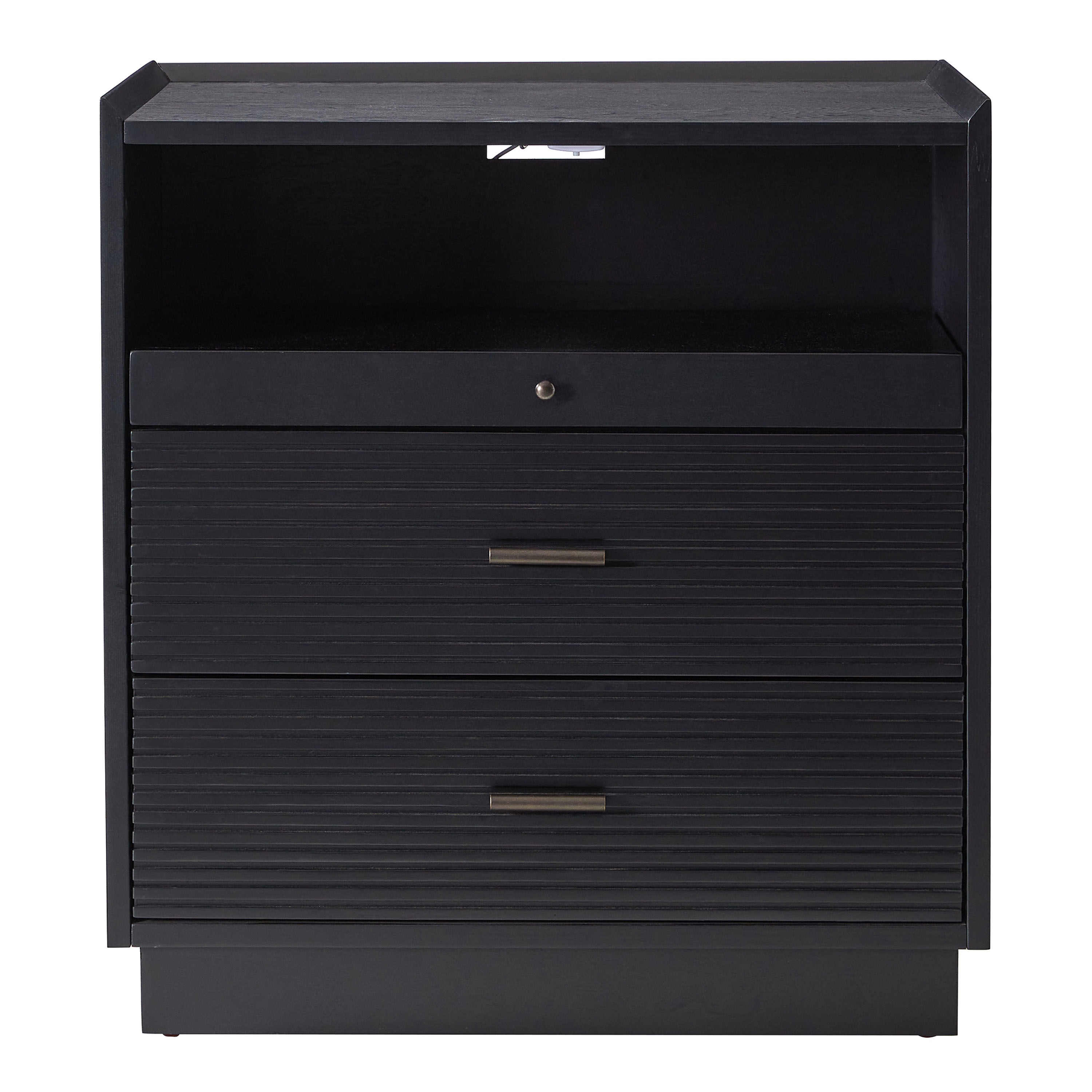 Eira Black Nightstand with Drawers, USB Port, and LED Lights image number 2