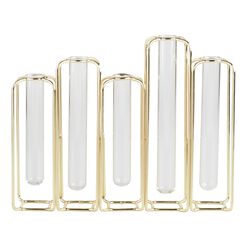 Brass and Clear Glass Test Tube Vases