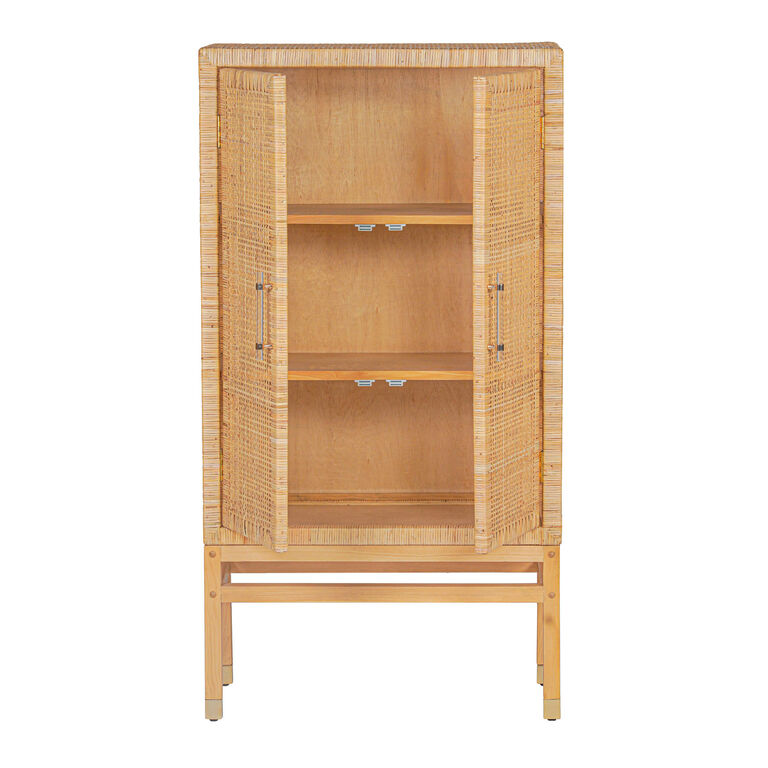 Emilion Tall Mahogany Wood and Rattan Cane Storage Cabinet image number 4