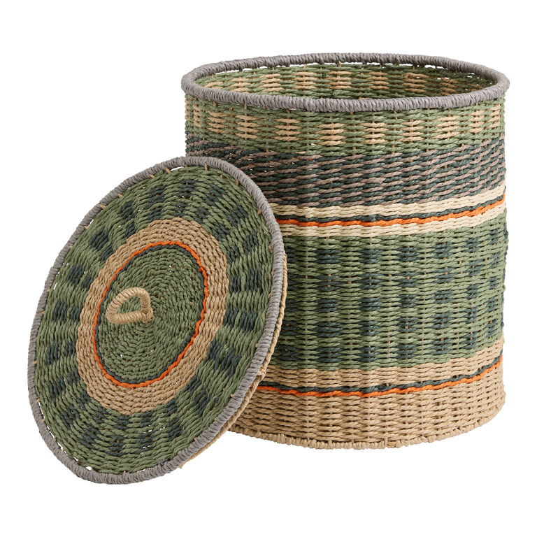 Nico Green Multicolor Paper Rope Basket with Lid image number 3
