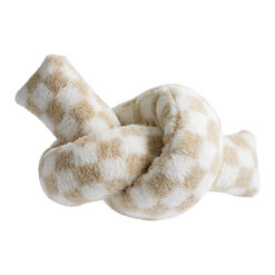 Taupe And Ivory Boucle Checkered Cylindrical Knot Pillow