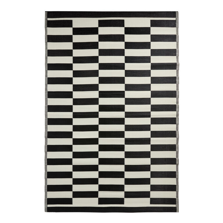 Rio Black Broken Stripe Reversible Indoor Outdoor Floor Mat image number 1