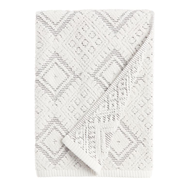Zena Ivory and Black Diamond Honeycomb Hand Towel by World Market