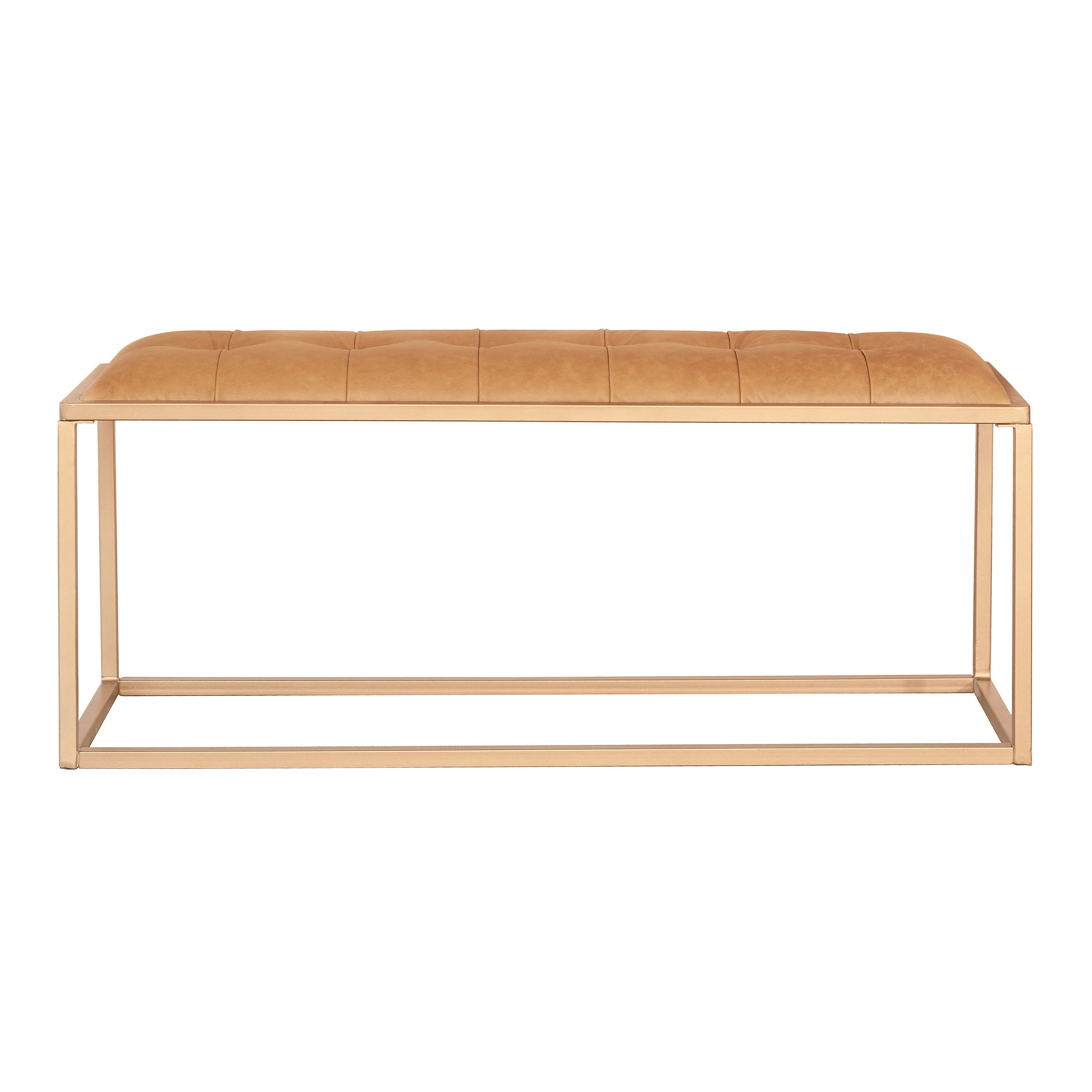 Preeti Brown Buffalo Leather and Gold Metal Tufted Bench image number 2