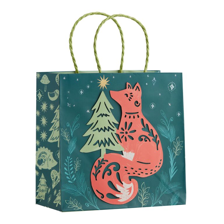 Small Square Woodland Fox Holiday Gift Bag Set of 2 by World Market