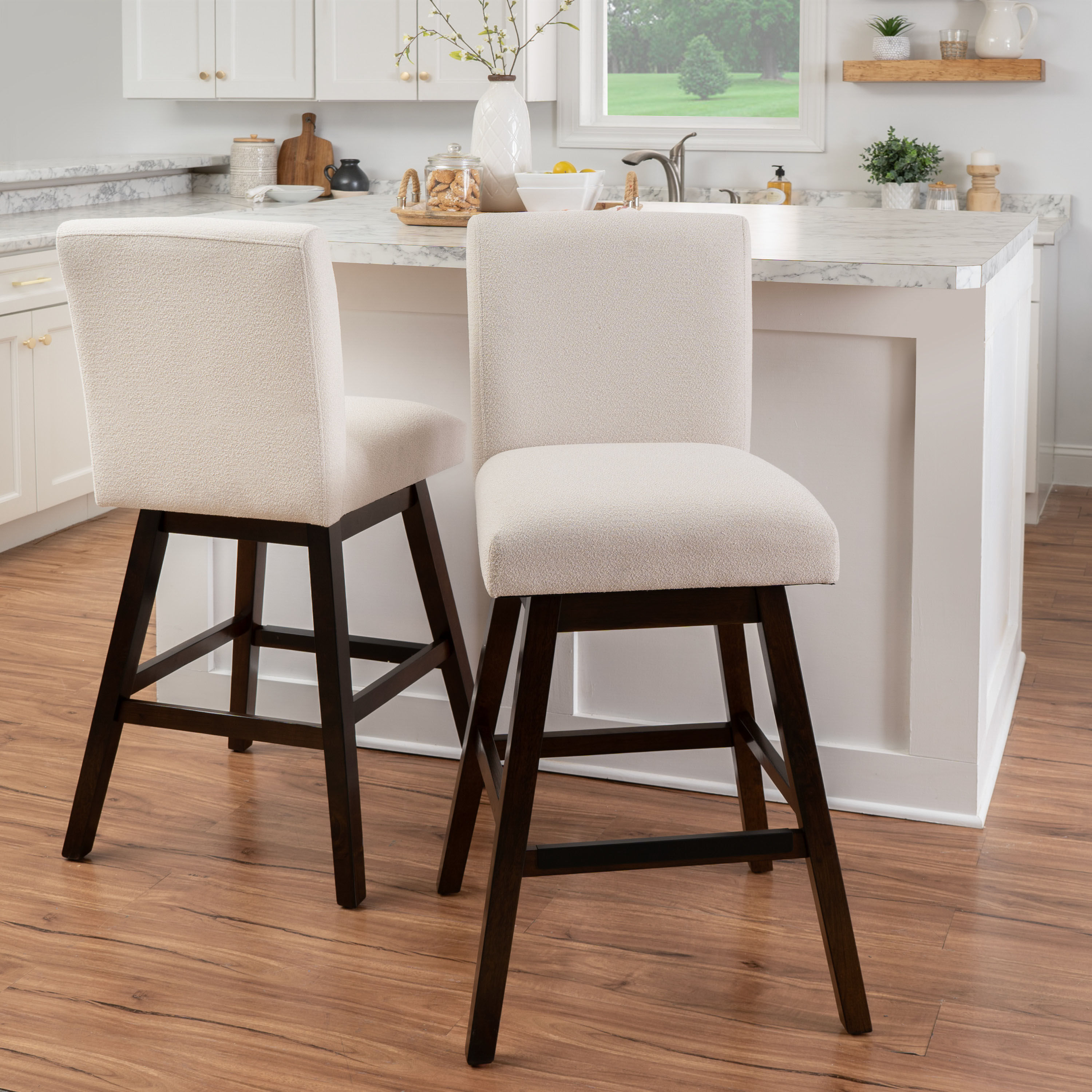 Zoe Square Back Upholstered Swivel Barstool 2 Piece Set image number 1