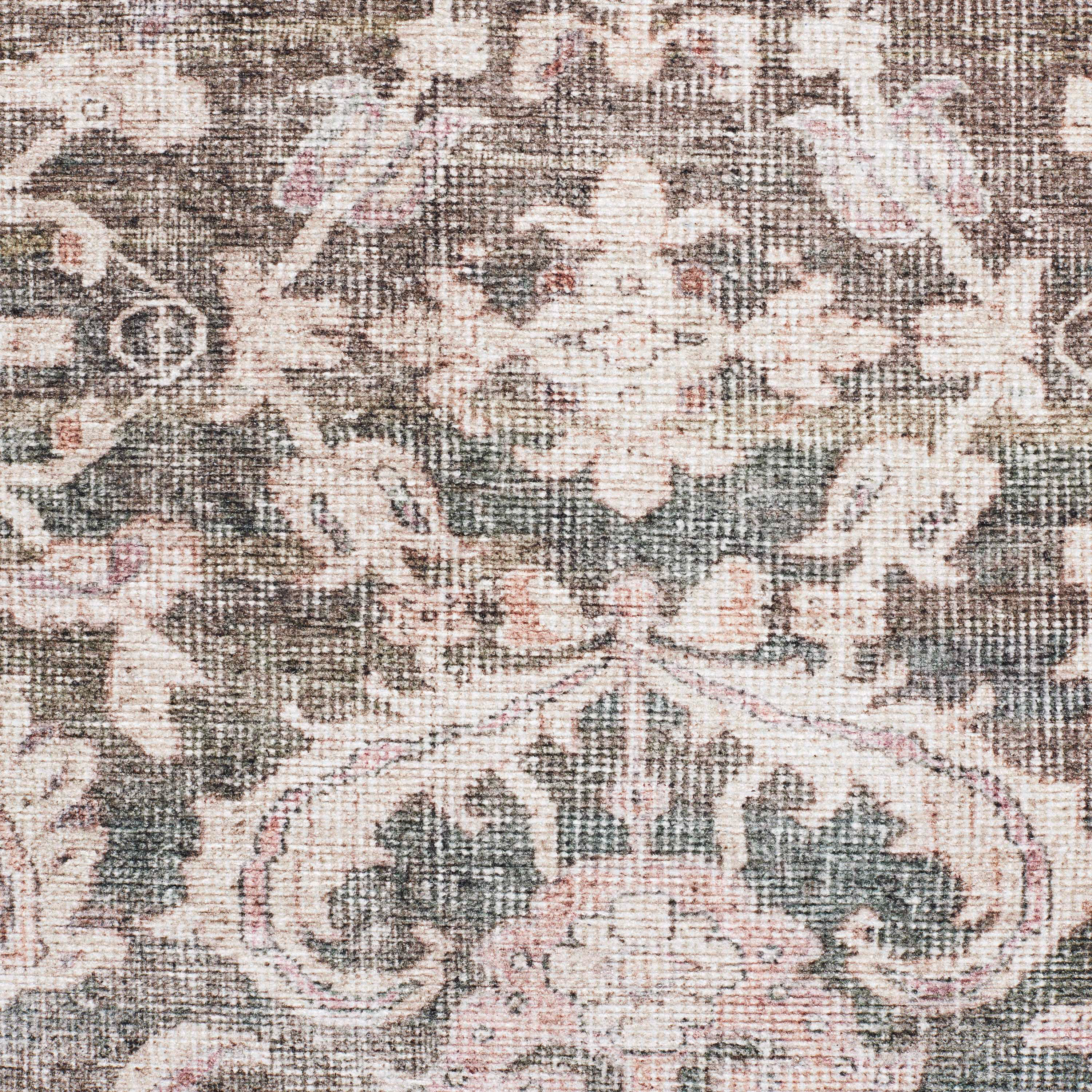 Bergen Antique Floral Green Washable Area Rug image number 4