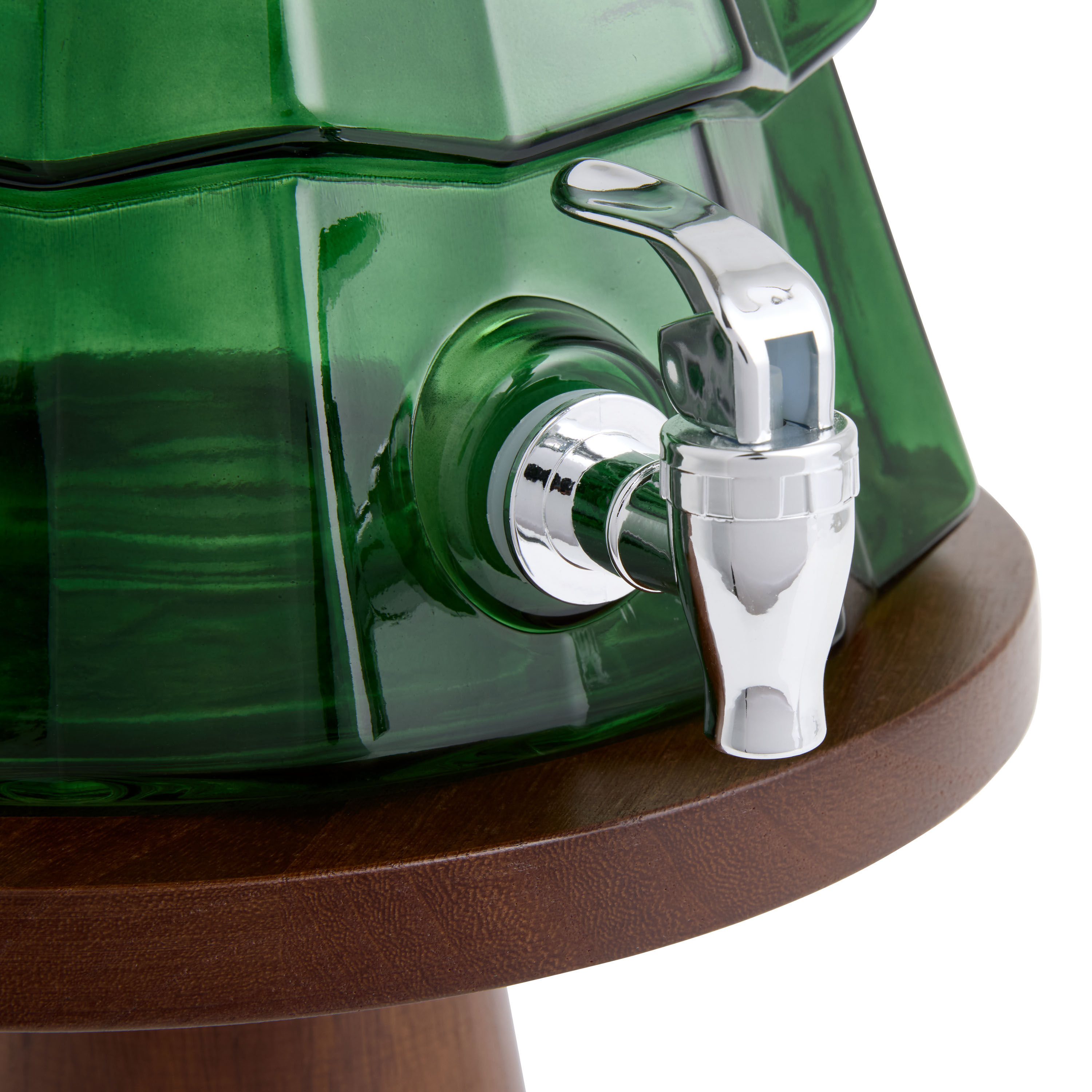 Green Glass and Wood Tree Figural Beverage Dispenser with Stand image number 3