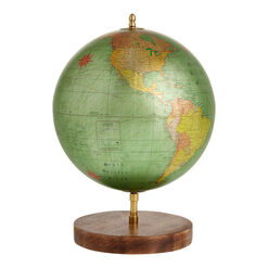 Metallic Green Upright Globe With Wood Stand