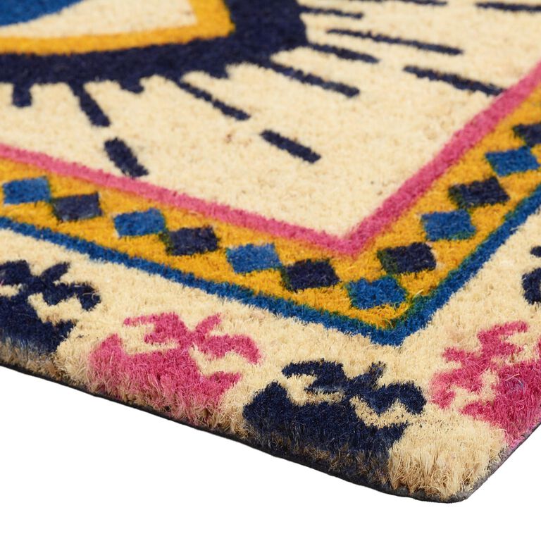 Yellow and Blue Evil Eye Coir Doormat image number 3