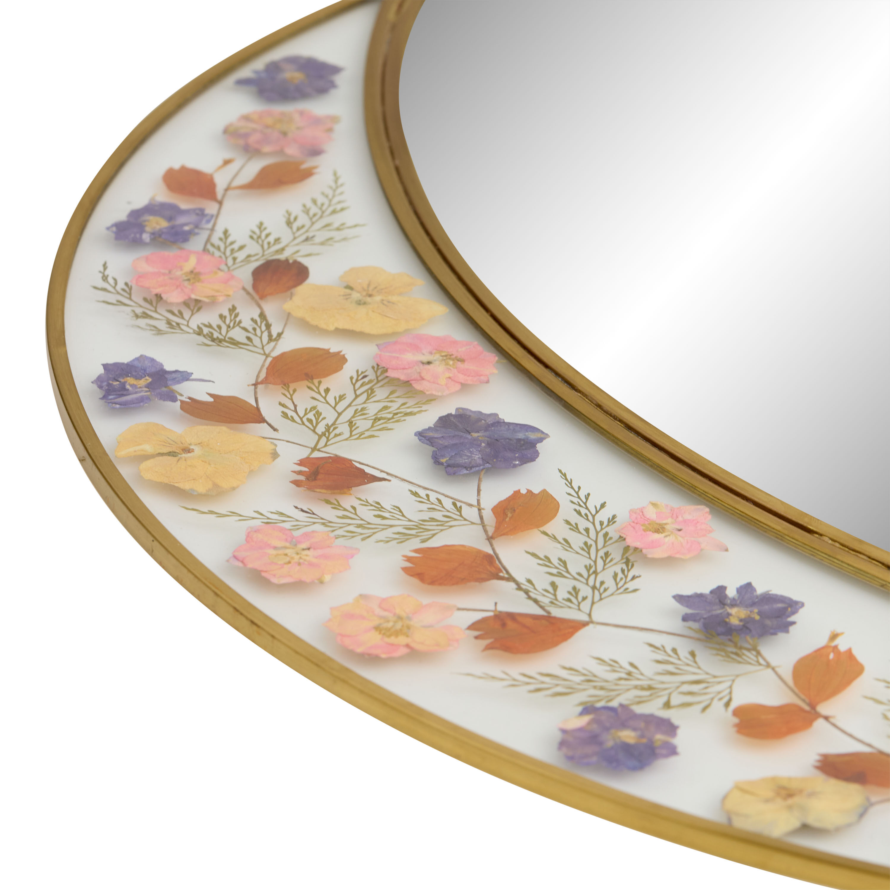 Round Brass And Pressed Flower Wall Mirror image number 2