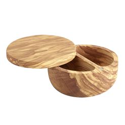 Olive Wood Double Salt Cellar With Swivel Lid