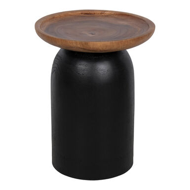 Windward Round Black and Natural Hand Carved Wood Side Table Windward Round Black and Natural Hand Carved Wood Side Table