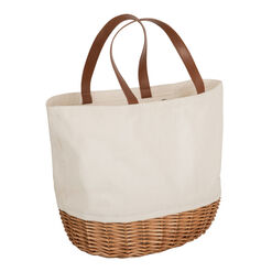 Picnic Time Promenade Beige Canvas and Willow Picnic Basket