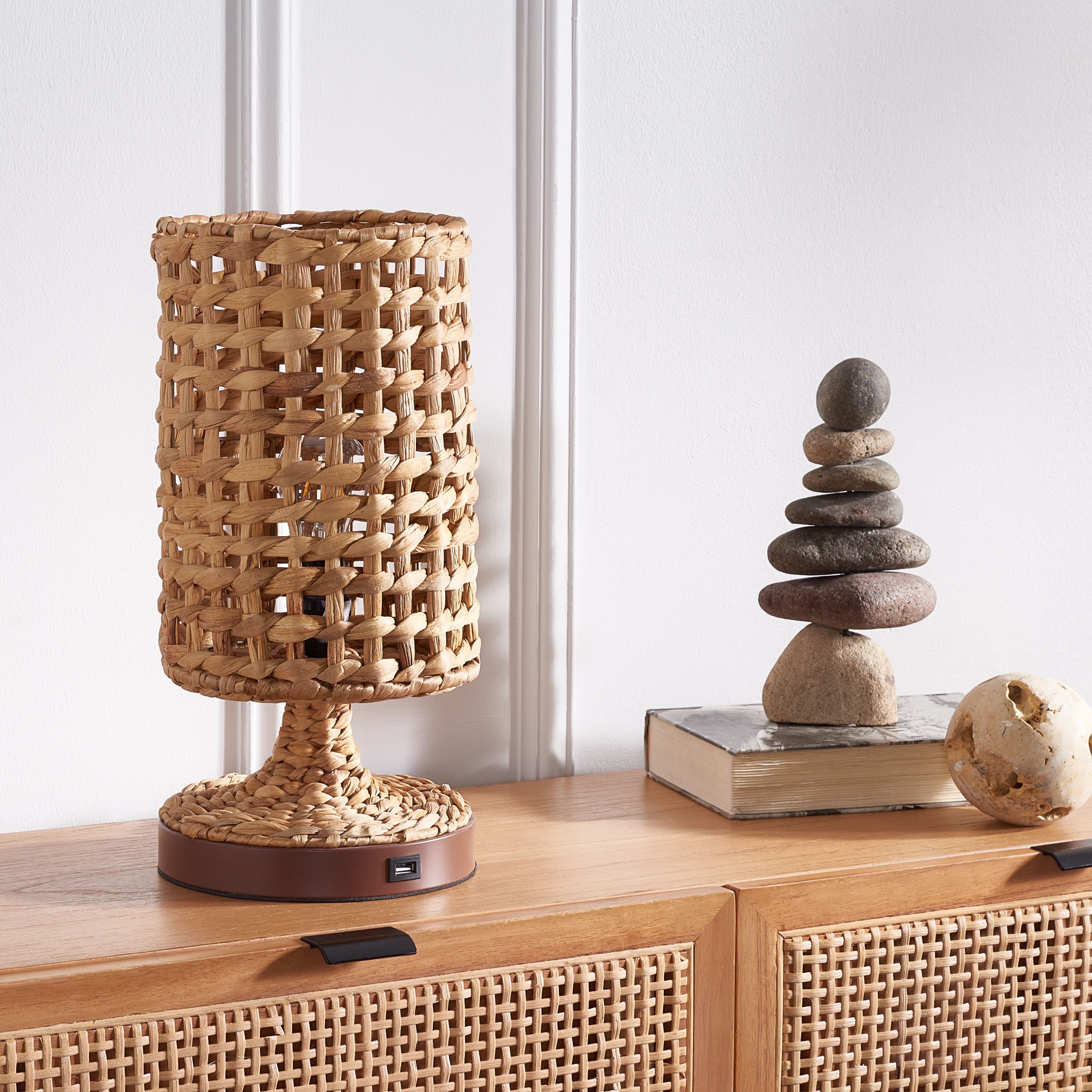 Gaia Water Hyacinth Accent Lamp with USB Port by World Market
